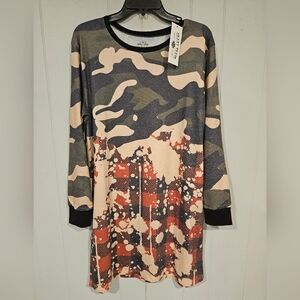 Crazy Train Women's Camo Splatter Buffalo Plaid Dress Large Cool Summer NWT